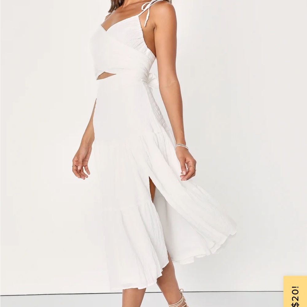 Lulus Sweetheart Summer White Cutout Tie-Strap Midi Dress